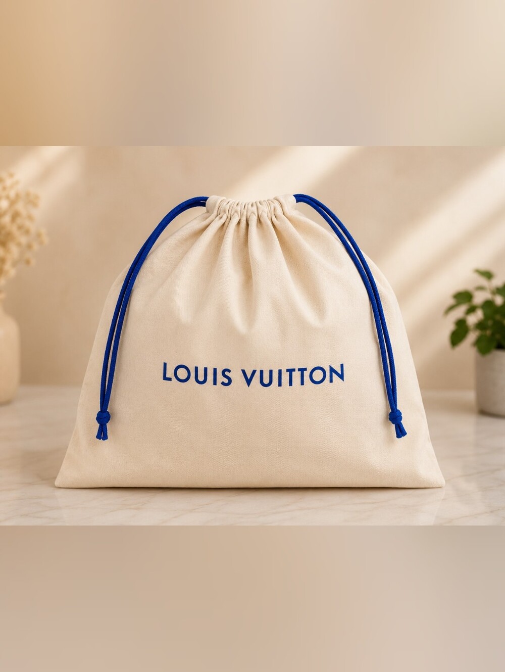 Louis Vuitton Speedy 30 35 Alma Neverfull MM Blue Logo Drawstring Dust Bag